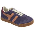 A single purple and tan Gola sneaker with white laces on a white background.