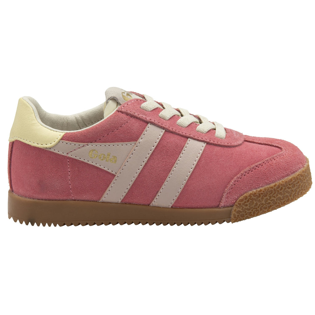 A single Gola women's trainer in pink and off-white, shown from the side.