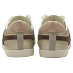 The backs of a pair of Gola Bullet gold and brown sneakers.