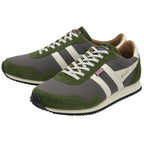 A pair of men's Gola Trainers in green and grey with white laces, viewed from the side.