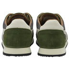 A pair of men's Gola Trainers in green and grey, viewed from behind.
