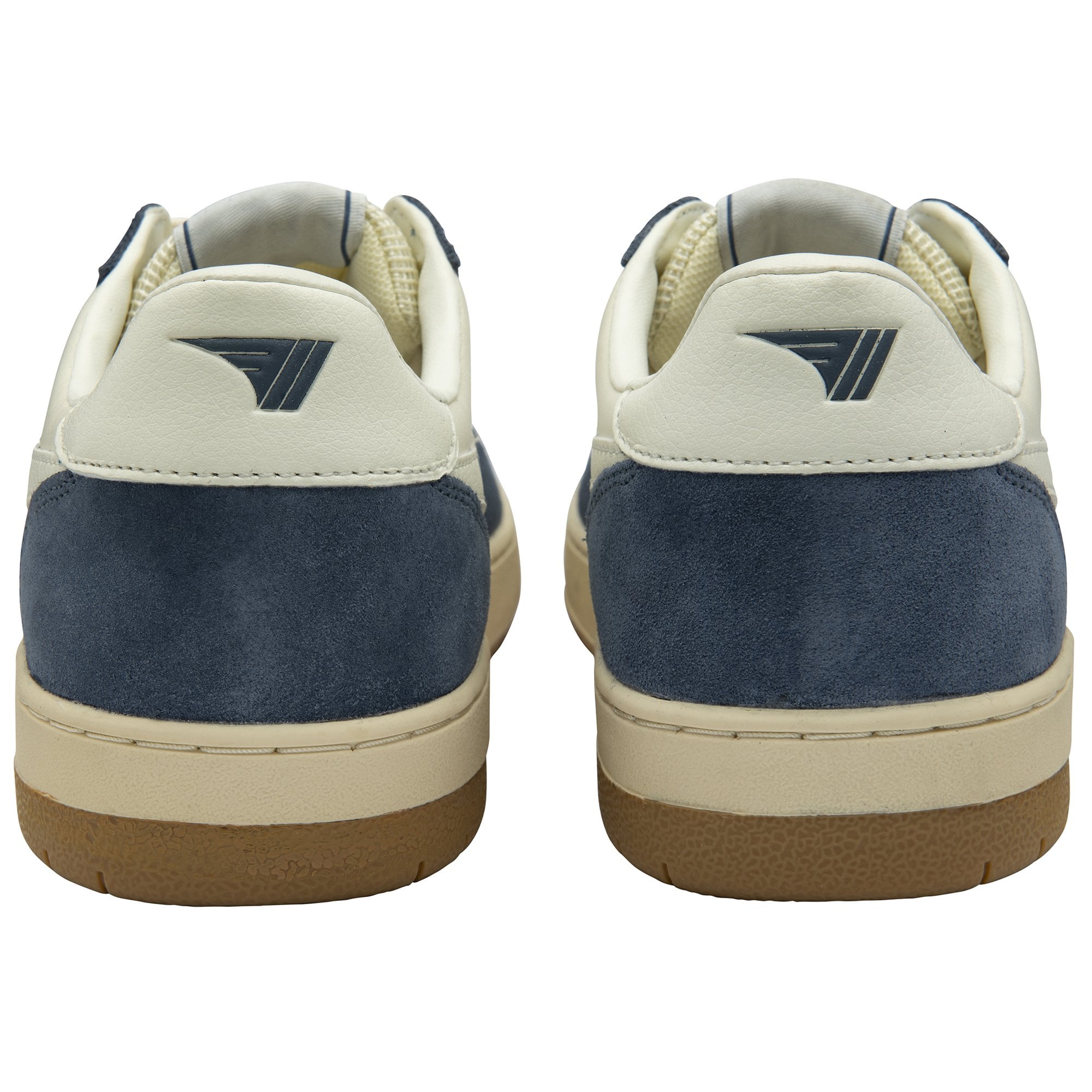 The backs of two Gola low-top sneakers in white and blue.