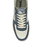 Top down view of a Gola sneaker in blue and white with white laces
