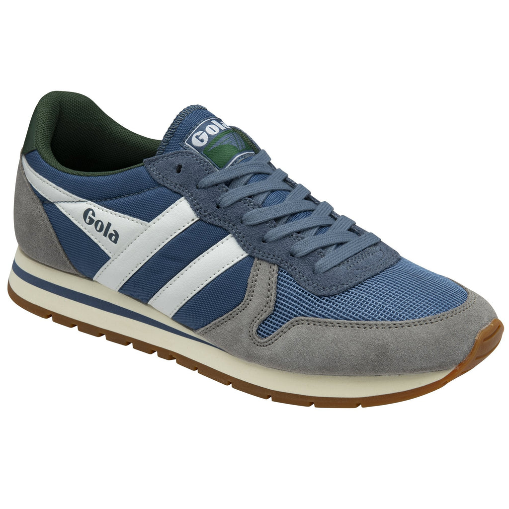 Blue and grey Gola men's sneaker from the front right side.