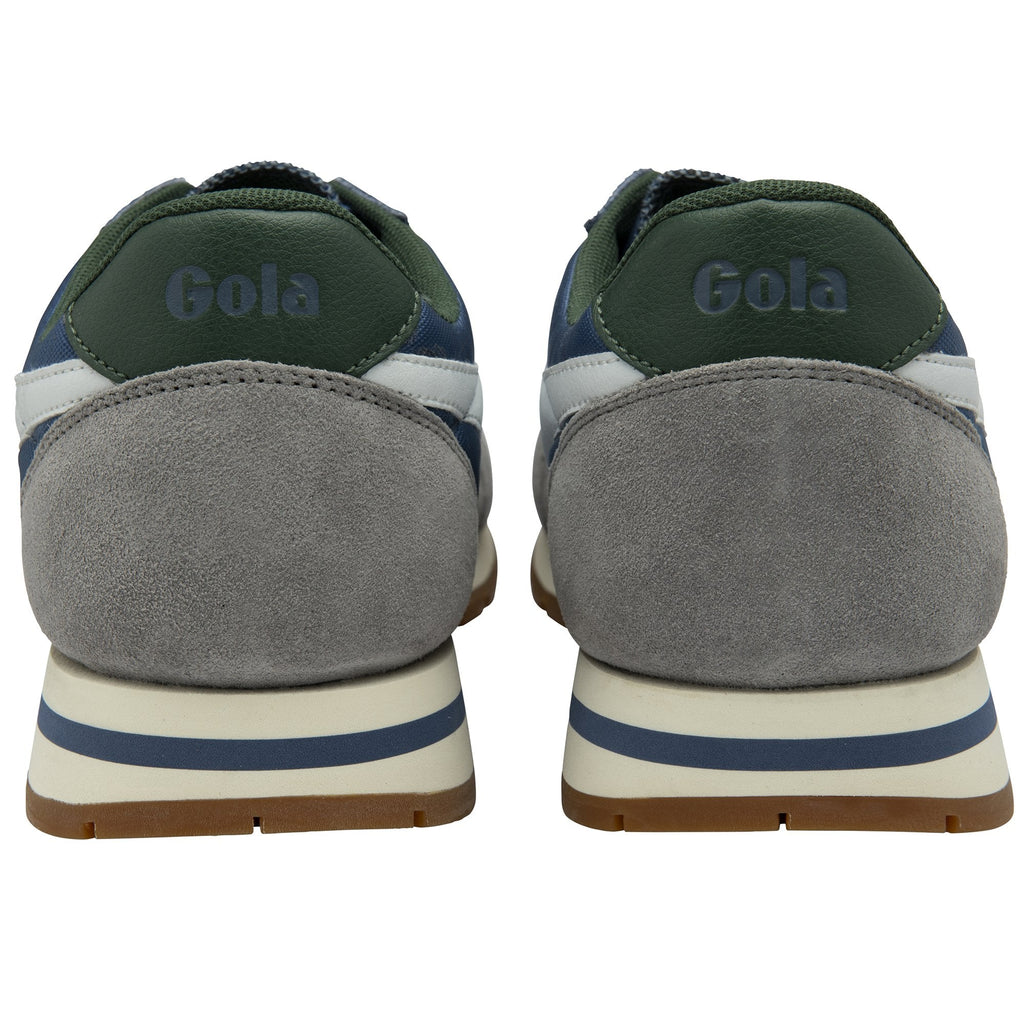 A pair of blue and grey Gola men's sneakers from the back.