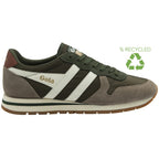 A recycled Gola men's sneaker, with a green, grey, and white design on a white background.