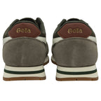 Two recycled Gola men's sneakers, with a green, grey, and white design on a white background.