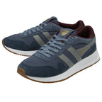 Pair of Gola men's sneakers in navy, slate, and burgundy, angled on a white surface.