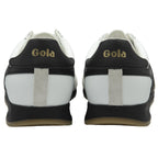 Rear view of two Gola Harrier trainers showing the Gola logo on the heel.