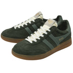 Pair of Gola men's Trainers in dark green suede with green stripes and gum soles.