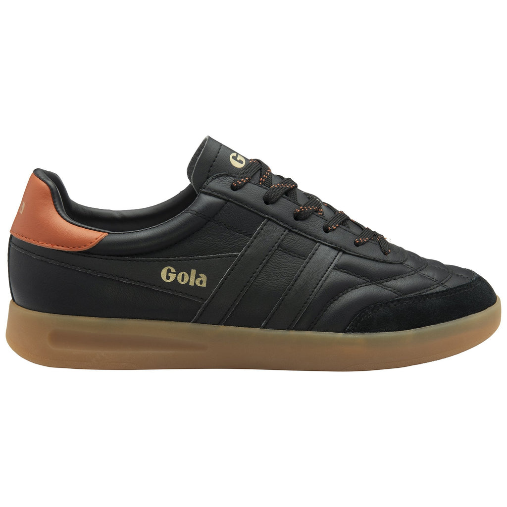 A single Gola men's sneaker in black and brown, positioned to show the side and front.