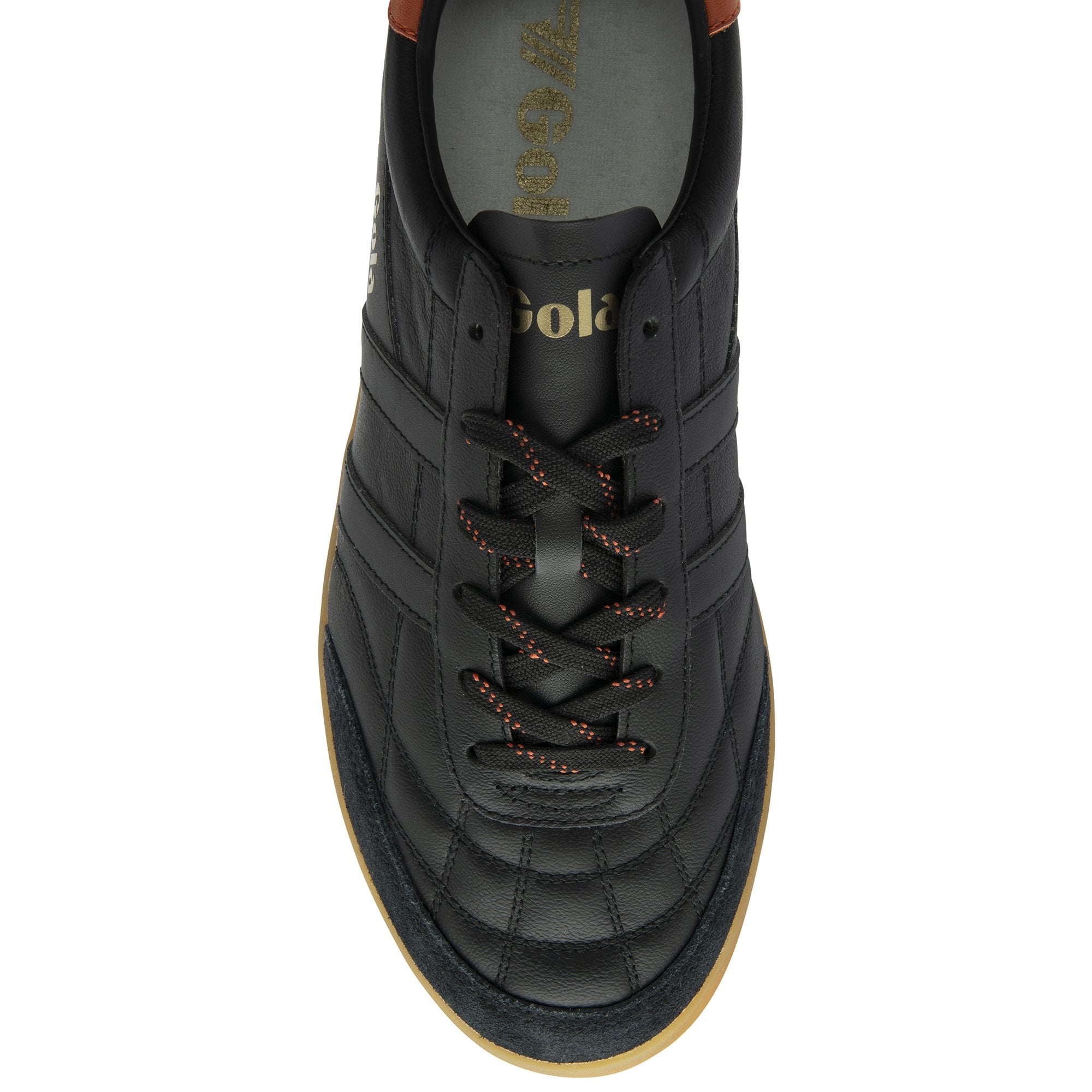 The top-down view of a single Gola men's black and brown sneaker, highlighting the laces.