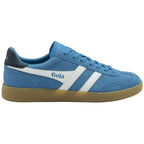 A blue Gola men's sneaker, with white stripes, dark blue accents, and a gum sole.