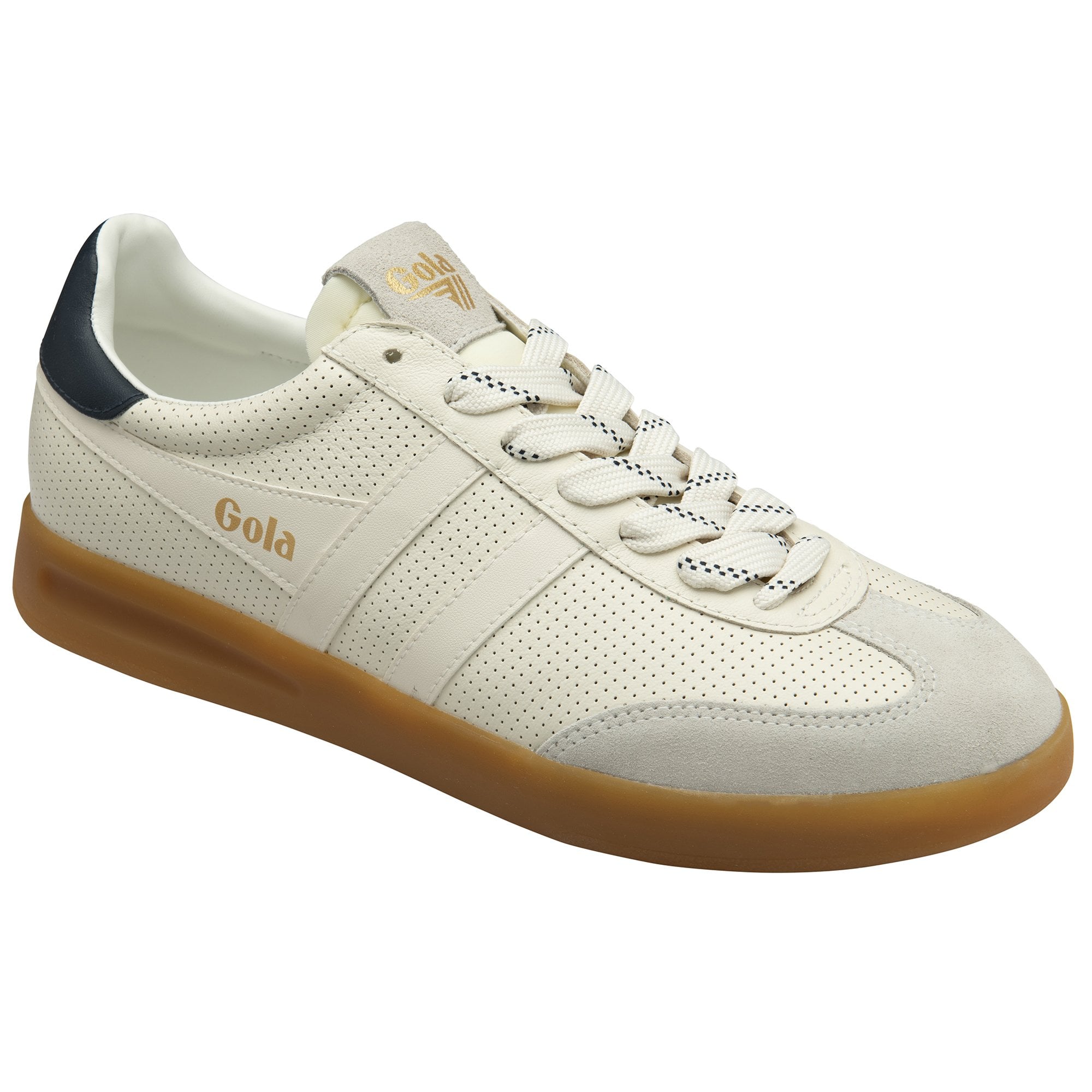A single Gola men's sneaker in off-white with a gum sole, presented from an angled view.