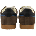 Rear view of brown Gola men's sneakers showing black heel tab and gum sole.
