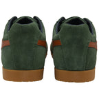 The back of a pair of Gola men's Harrier sneakers in green and brown.