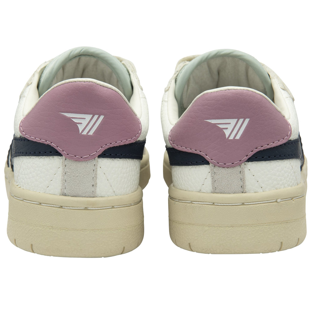 The back view of a pair of Gola children's sneakers with pink heels.