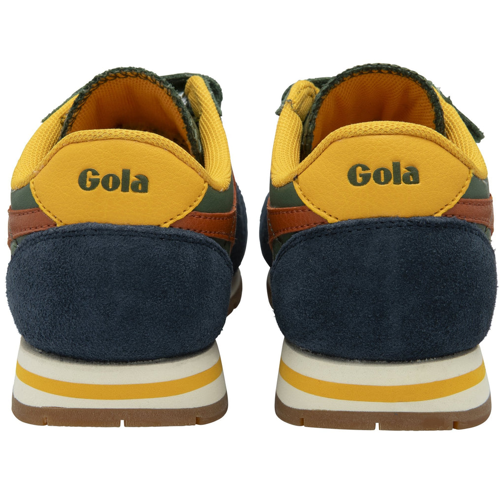 A close-up of the back of the Gola Classics Kids Typhoon Velcro Recycled Trainers in green.