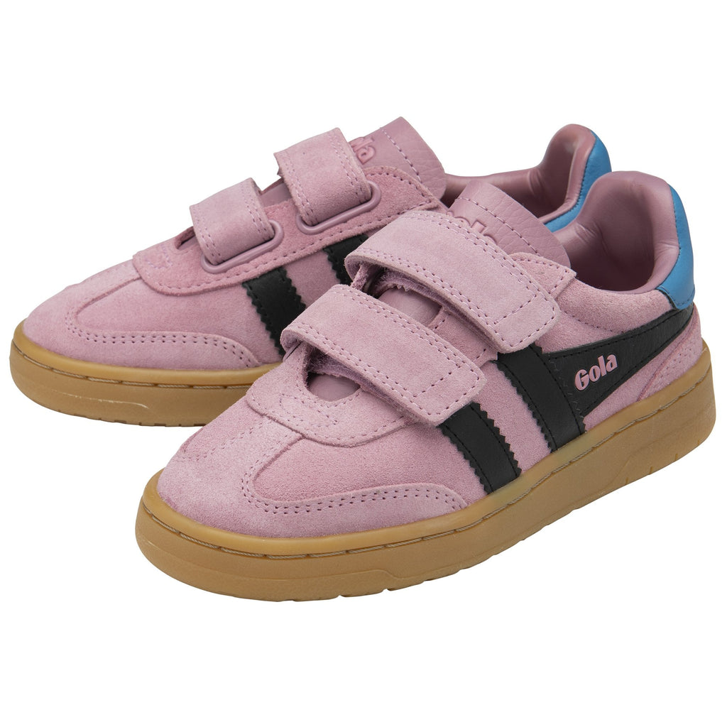 Pair of pink Gola sneakers with hook-and-loop closures and gum soles.
