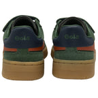 The heels of two green Gola trainers with navy accents and 'Gola' branding.