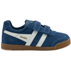 Side profile of a Gola Kids Coaster velcro navy shoe.