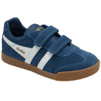 Angled view of a Gola Kids Coaster velcro navy shoe.