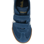 Top down view of a Gola Kids Coaster velcro navy shoe.