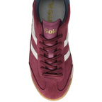 Top view of a Gola men's sneaker in red, cream, and brown.