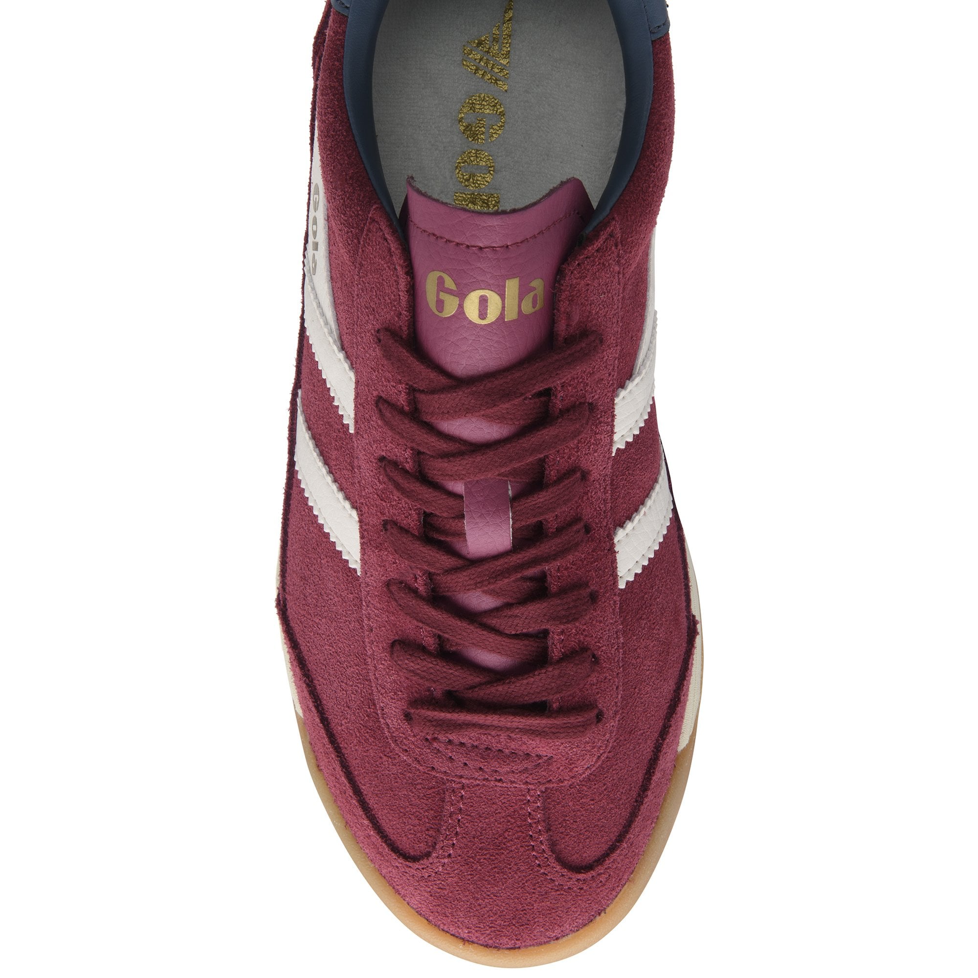 Top view of a Gola men's sneaker in red, cream, and brown.