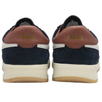 Rear view of a pair of Gola men's shoes in navy, brown, and white.