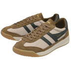 Pair of Gola men's sneakers in brown and cream with dark green accents.