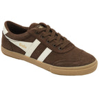 Brown Gola men's sneaker with white stripes and tan sole.