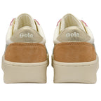 Rear view of two Gola sneakers with gold and tan accents.