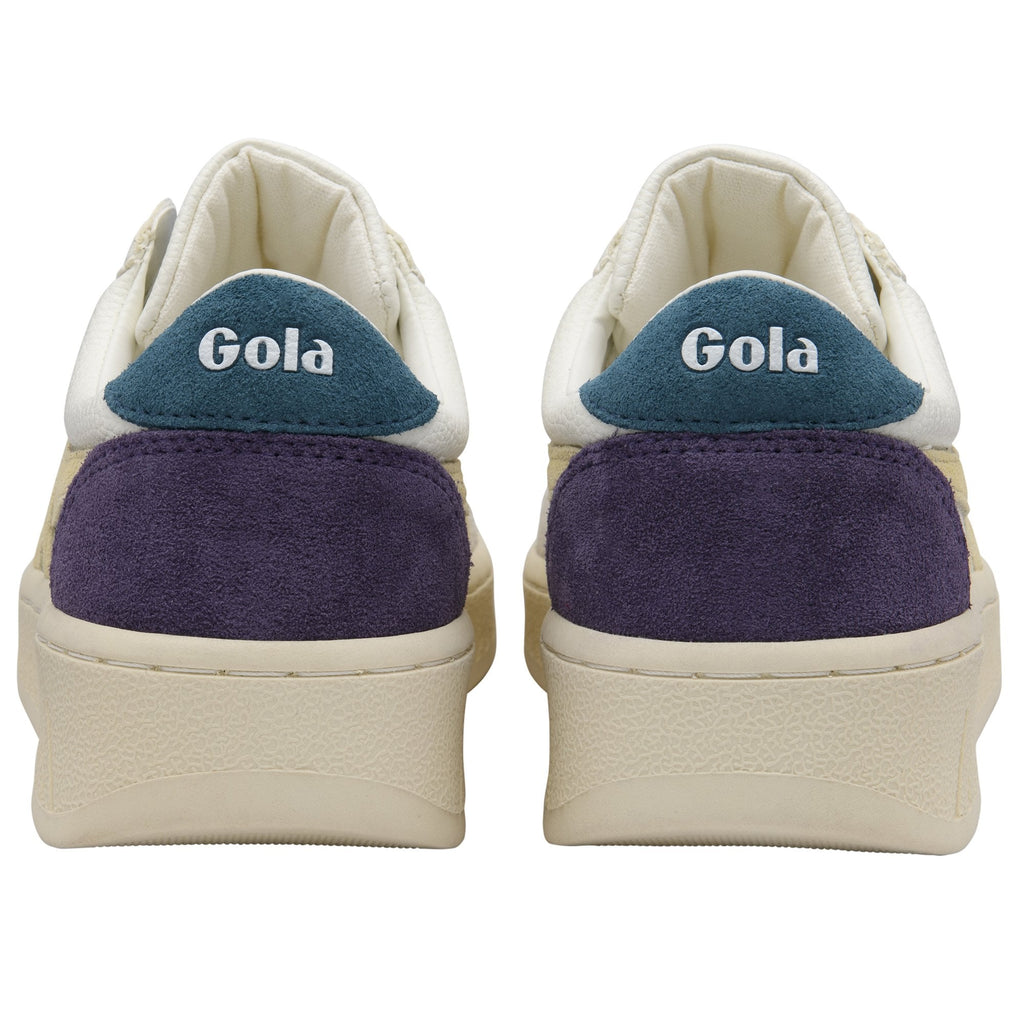 Rear view of two Gola sneakers with purple and teal accents.