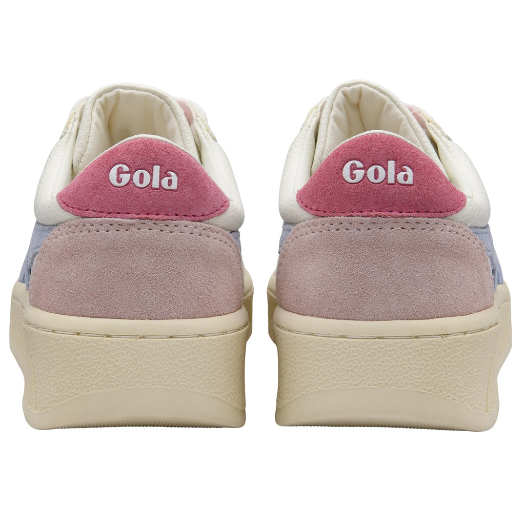 Rear view of two Gola sneakers with pink and purple accents.
