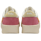 Pair of Gola sneakers with pink, orange, and cream colors, viewed from the back.