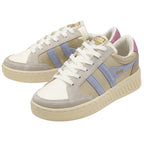 Pair of Gola sneakers in beige, white, light blue, and pink with white laces.