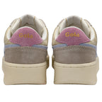 Rear view of two Gola sneakers with beige, pink, and blue accents.