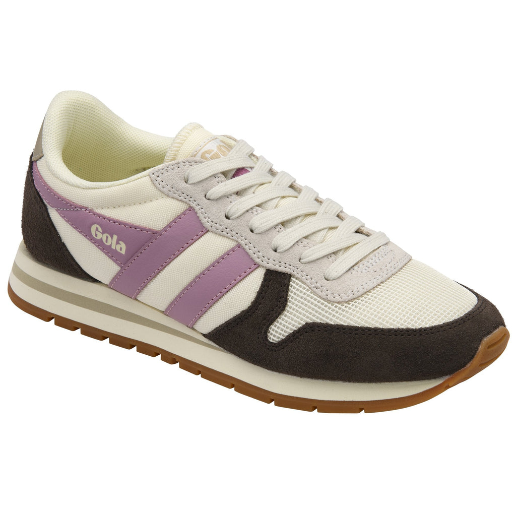 Gola women's Orchid Off White and Lilac sneakers with brown suede accents.