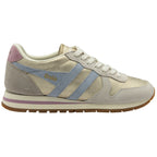 Gola women's sneakers in cream, light blue, and purple with a gum sole.