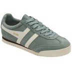Light blue suede Gola sneakers with white stripes and laces.
