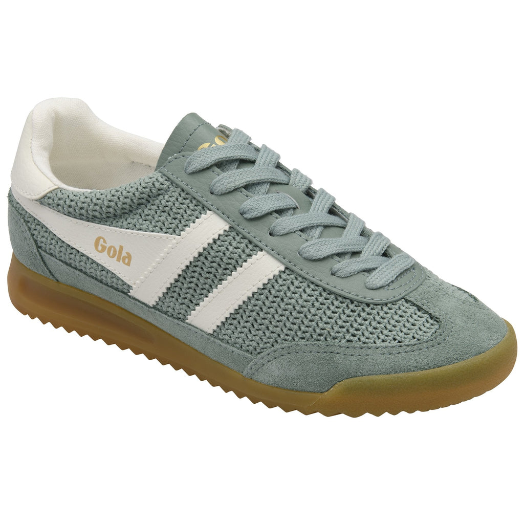 Gola men's sneaker in green and white with a gum sole.