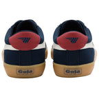 Navy blue and red Gola trainers on a white background