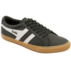 Gola men's trainers in dark green with white stripes and a brown rubber sole