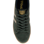 Green trainer with white laces and visible branding on a white background