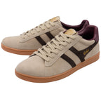 Beige trainers with brown accents on a white background