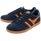 Pair of Gola trainers in navy suede with orange stripes and gum soles
