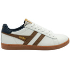 White trainer with brown accents and 'Gola' branding on a white background