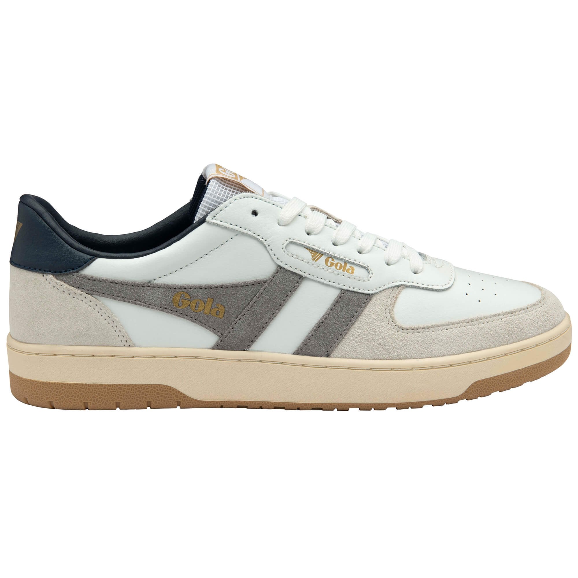 Trainer with a white and grey design on a white background