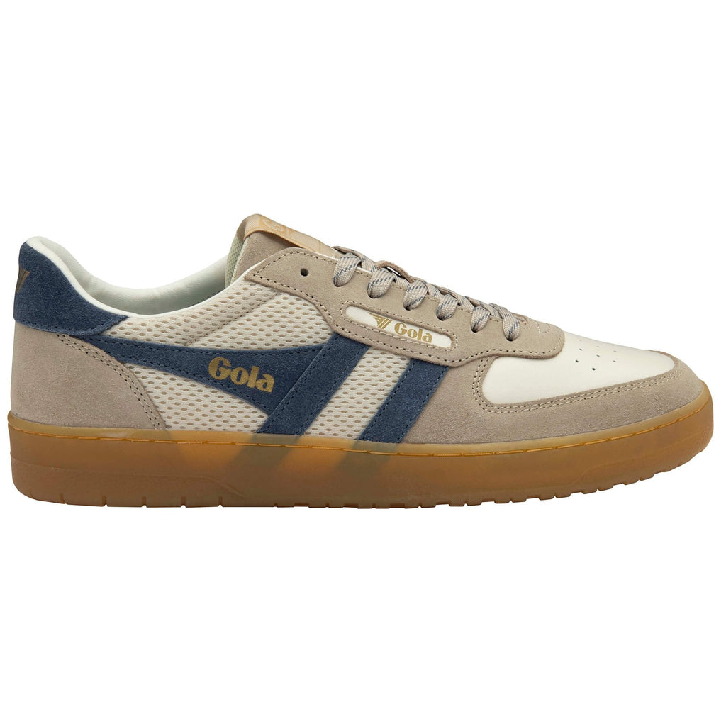 Gola trainer with blue and brown accents on a white background
